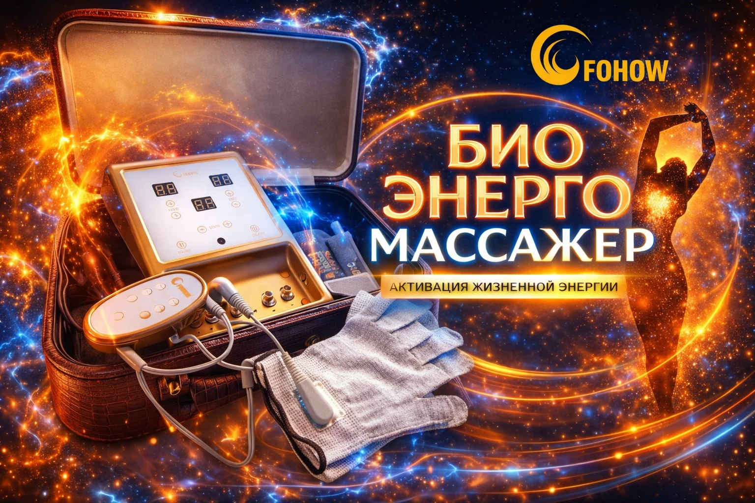 Аппарат биоэнергетической коррекции Fohow с пультом и токопроводящими перчатками